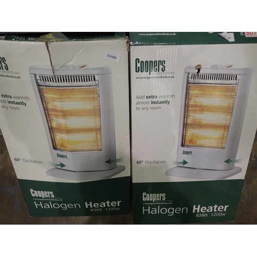 1399 - Two Halogen heaters by Cooper. Not available for in-house P&P