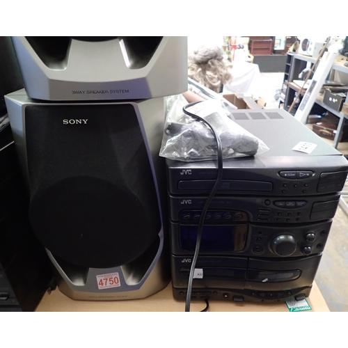 1411 - JVC CD/cassette player and a pair of Sony speakers. Not available for in-house P&P