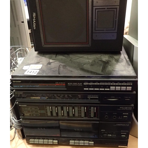 1412 - Sharp record/cassette player with speakers. Not available for in-house P&P