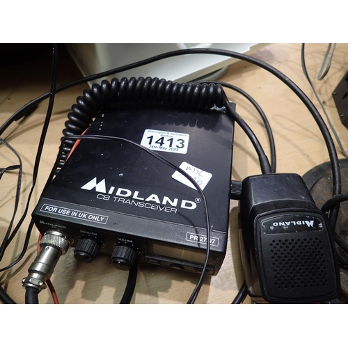 1413 - Midland 38UK CB radio with microphone and ariel. P&P Group 2 (£18+VAT for the first lot and £3+VAT f... 