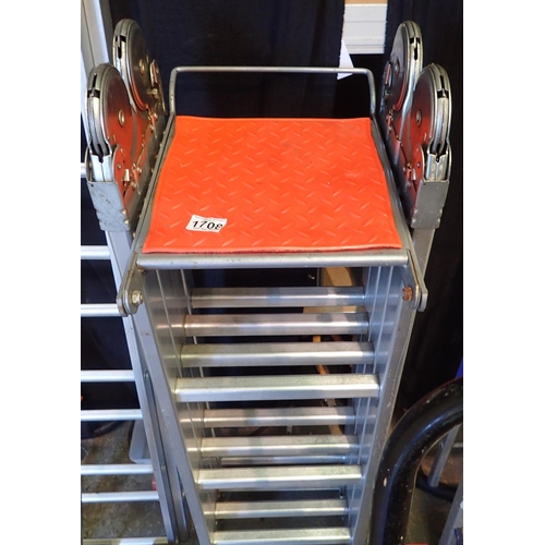 1708 - Set of folding aluminium ladders. Not available for in-house P&P.