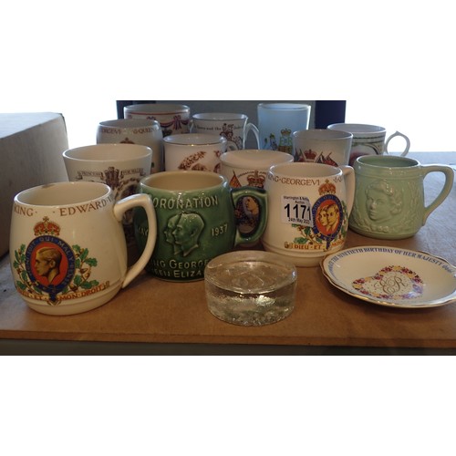 1171 - A collection of George VI, Elizabeth II and Prince Charles commemorative ceramics, glass beaker and ... 