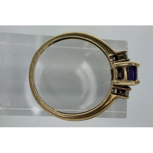 20 - 9ct gold trilogy ring set with amethyst and cubic zirconia, size P, 2.5g. P&P Group 1 (£14+VAT for t... 