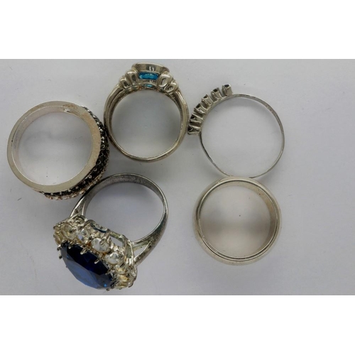 23 - Five white metal and 925 silver rings, mixed sizes, mostly stone set. P&P Group 1 (£14+VAT for the f... 