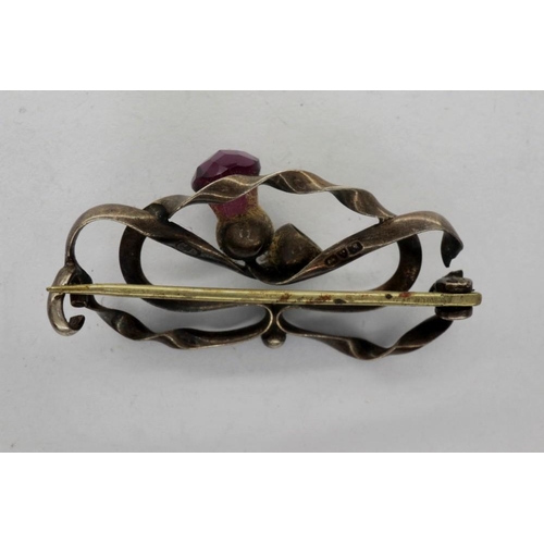 37 - Charles Horner silver brooch set with amethyst, one stone missing, L: 40 mm, 2.8g. P&P Group 1 (£14+... 