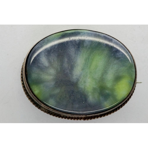 40 - Charles Horner silver brooch set with green and blue opal hallmarked Chester assay, L: 40 mm. P&P Gr... 