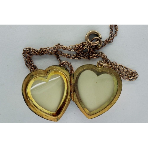 5 - 9ct gold heart shaped pendant locket, on a fine yellow metal chain, chain L: 42 cm, 3.1g. P&P Group ... 