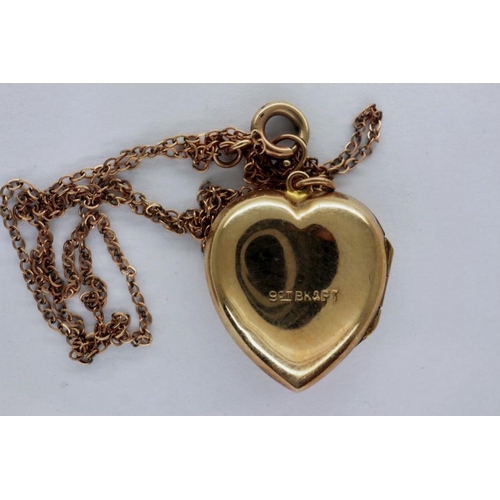 5 - 9ct gold heart shaped pendant locket, on a fine yellow metal chain, chain L: 42 cm, 3.1g. P&P Group ... 