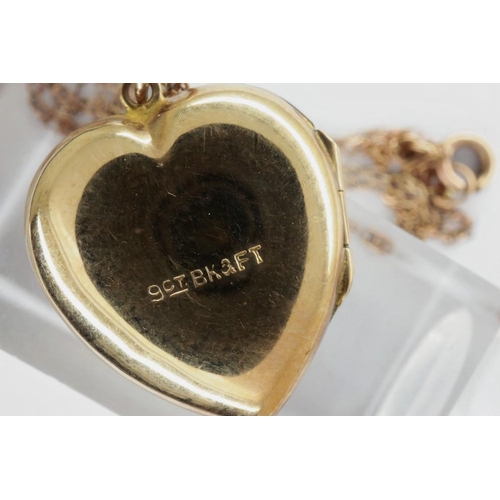 5 - 9ct gold heart shaped pendant locket, on a fine yellow metal chain, chain L: 42 cm, 3.1g. P&P Group ... 