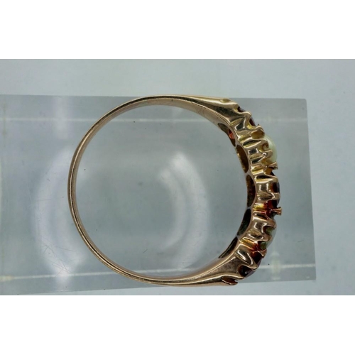 54 - Unmarked 9ct gold ring set with garnet and pearls, size N, 2.26g. P&P Group 1 (£14+VAT for the first... 