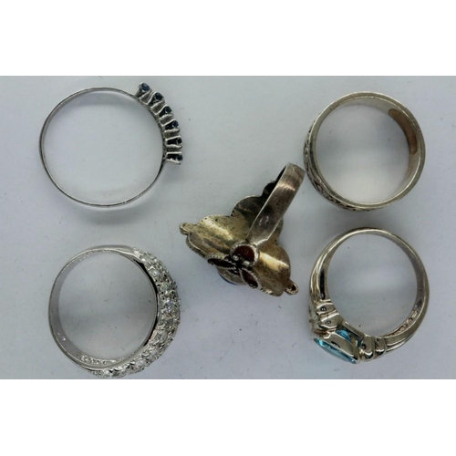 55 - Five 925 silver rings, mixed sizes, mostly stone set. P&P Group 1 (£14+VAT for the first lot and £1+... 