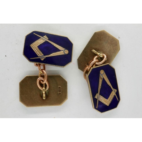 58 - Pair of 9ct gold and blue enamel masonic cufflinks, 9.6g. P&P Group 1 (£14+VAT for the first lot and... 