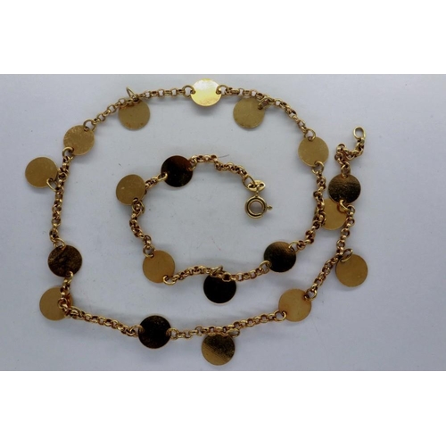 62 - 9ct gold necklace, with curcular separators and drops, L: 42 cm, 6.8g. P&P Group 1 (£14+VAT for the ... 