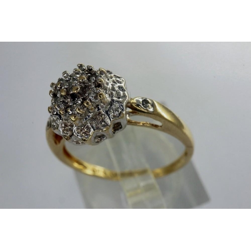 71 - 9ct gold diamond cluster ring, size M, 2.3g. P&P Group 1 (£14+VAT for the first lot and £1+VAT for s... 