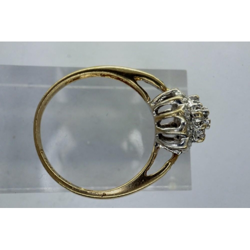 71 - 9ct gold diamond cluster ring, size M, 2.3g. P&P Group 1 (£14+VAT for the first lot and £1+VAT for s... 