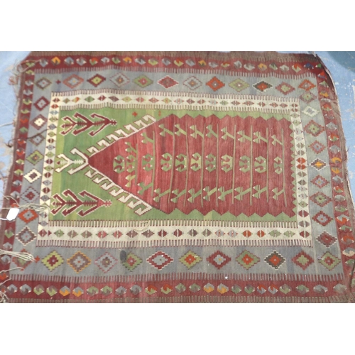 2093 - 19th century Afghan floor rug, distressed 150 x 120 cm. Not available for in-house P&P