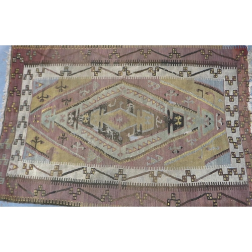 2094 - 19th century Afghan floor rug, distressed, 150 x 100 cm. Not available for in-house P&P