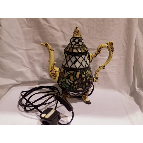 1006 - Coffee pot form Tiffany style lamp. All electrical items in this lot have been PAT tested for safety... 