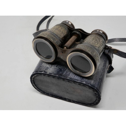 443 - Brass binoculars in leather case. P&P Group 1 (£14+VAT for the first lot and £1+VAT for subsequent l... 