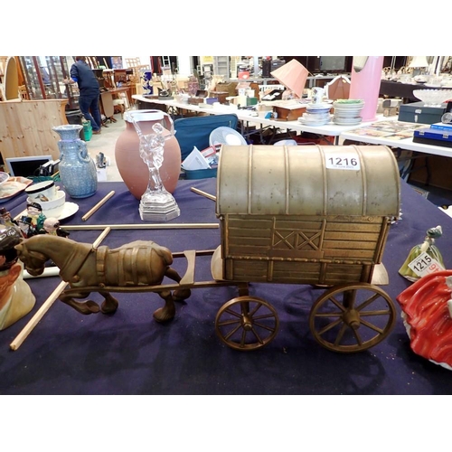 1216 - Large brass horse drawn gypsy caravan. Not available for in-house P&P