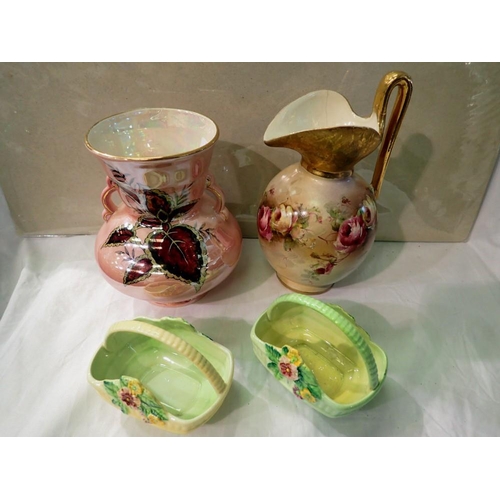 1226 - Maling twin handled vase, two Carltonware baskets and a hand painted jug. P&P Group 3 (£25+VAT for t... 