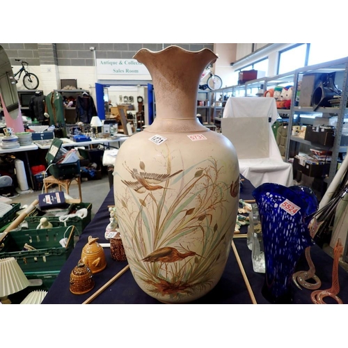 1231 - Large hand painted vase with crane decoration, H: 70 cm. Not available for in-house P&P