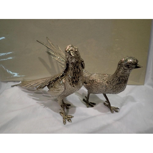 1294 - Silver plated cock and hen pheasant, cock L: 35 cm. P&P Group 2 (£18+VAT for the first lot and £3+VA... 