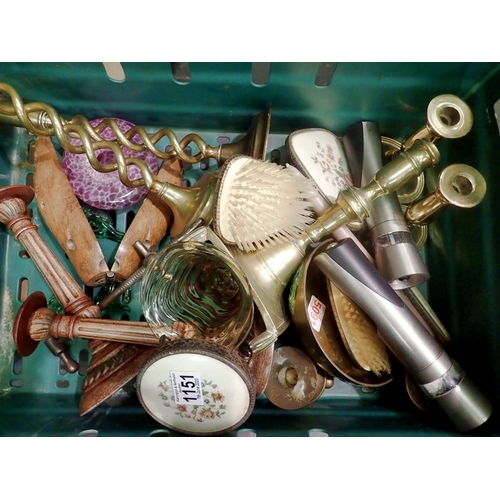 1151 - Mixed items, mainly brass including a hand decorated brass bowl. Not available for in-house P&P.