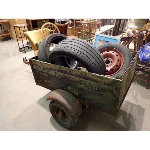 1837 - Car trailer with metal frame 4 x 3 and a space saver wheel. Not available for in-house P&P