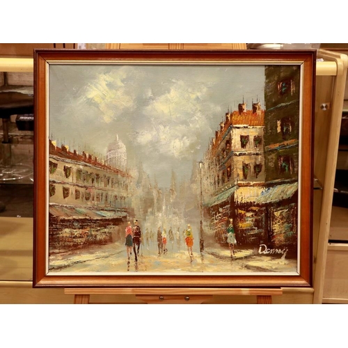 2002 - In the manner of Caroline Burnett, oil on canvas, Parisian street scene, signed Derney, 50 x 60 cm. ... 