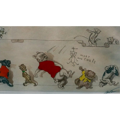 2031 - Boris O Klein (French 1887-1983): coloured etching, Eternal Enemies, signed in pencil, 46 x 20 cm. N... 