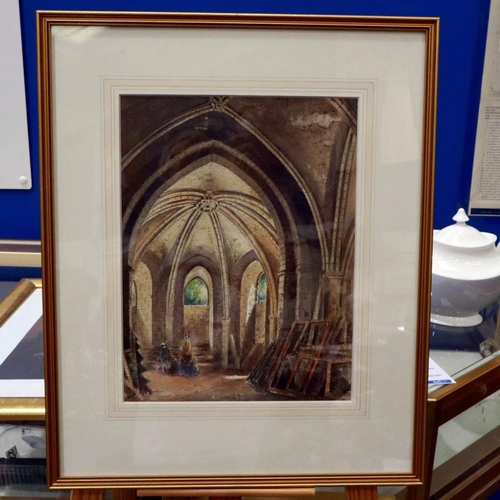 2034 - An unattributed 19th century watercolour, Canterbury Cathedral interior, unsigned, 31 x 24 cm. Not a... 