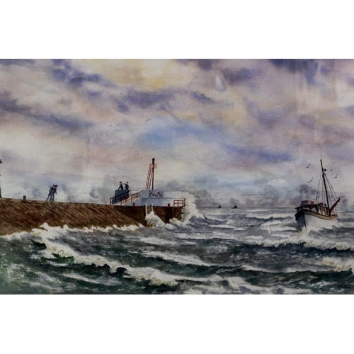 2039 - J Matthews-Joyce (20th century): Watercolour, Pier Head with Crashing Waves, dated 1986, 52 x 35 cm.... 