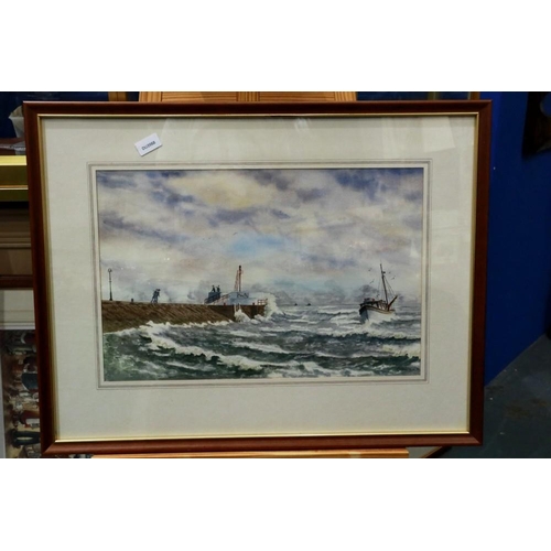 2039 - J Matthews-Joyce (20th century): Watercolour, Pier Head with Crashing Waves, dated 1986, 52 x 35 cm.... 