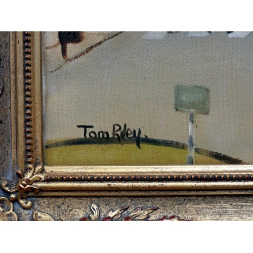 2045 - Tom Riley (20th century): a trio of oils on canvas, Northern town scenes, each 35 x 45 cm. Not avail... 