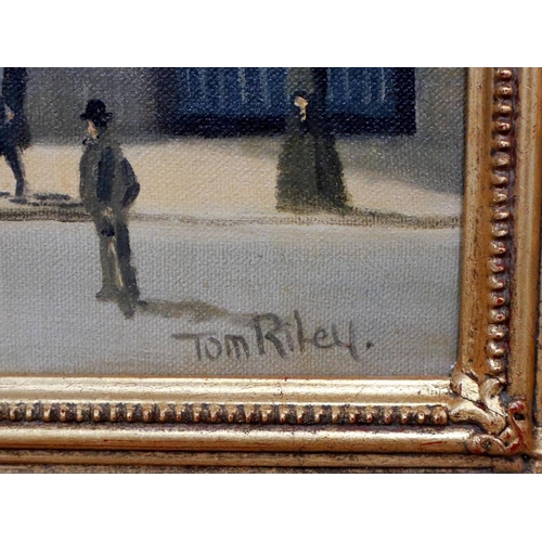 2045 - Tom Riley (20th century): a trio of oils on canvas, Northern town scenes, each 35 x 45 cm. Not avail... 