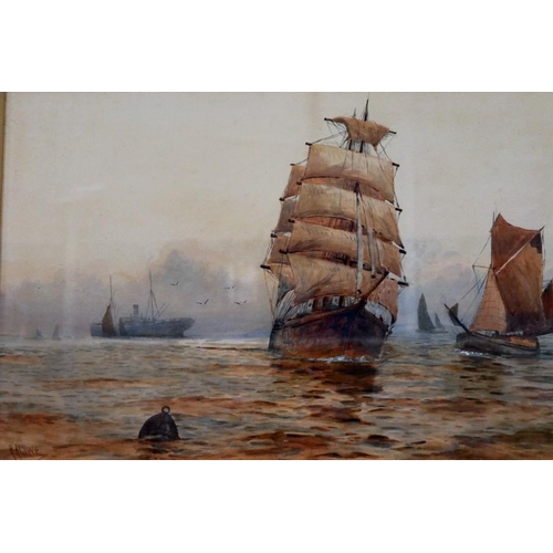 2052 - Robert Allensmore Lowe (B. 1873): watercolour, vessels in calm water, 53 x 35 cm. Not available for ... 