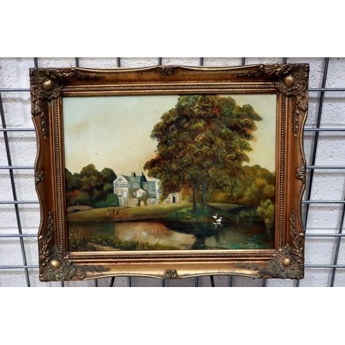 2054 - Tom Riley (20th century): oil on canvas, Bewsey Old Hall Warrington, 29 x 39 cm. Not available for i... 