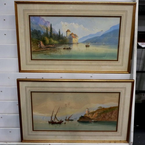 2059 - Edwin St John (1878-1961): a pair of Gouache on a paper, Italian lake scenes, each 23 x 48 cm. Not a... 