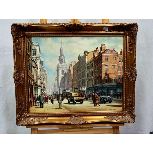 2074 - Steven Scholes (B.1952): oil on canvas, Cheapside Manchester, 39 x 49 cm. Not available for in-house... 