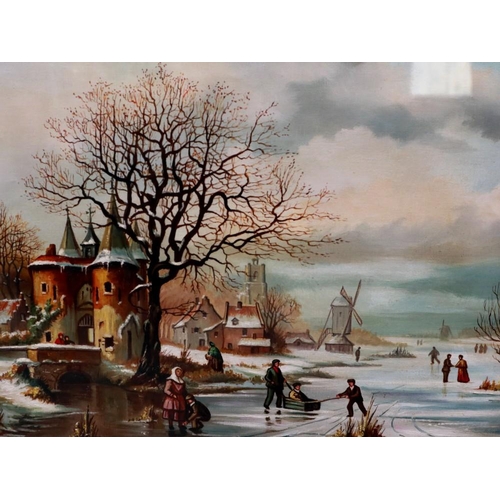 2075 - Steven Scholes (B.1952): oil on canvas laid on board, Dutch Winter scene, 37 x 50 cm. Not available ... 