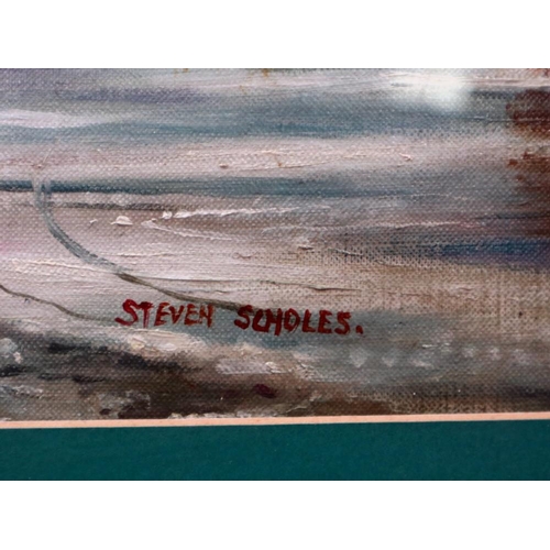 2075 - Steven Scholes (B.1952): oil on canvas laid on board, Dutch Winter scene, 37 x 50 cm. Not available ... 