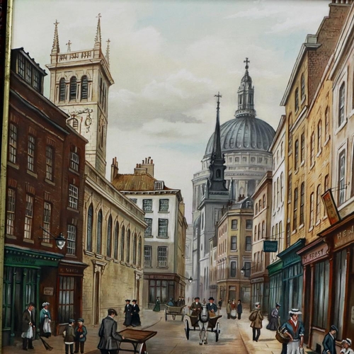 2076 - Steven Scholes (B.1952): oil on canvas, Watling Street, London 1888, 50 x 39 cm. Not available for i... 