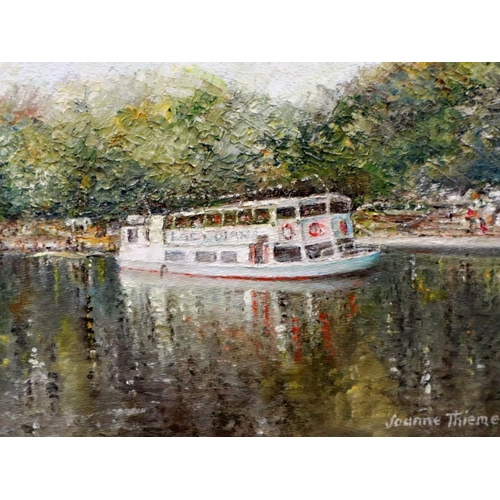 2082 - Joanne Thieme (20th/21st century): oil on board Lady Diane Ferry Boat Chester, dated 2001, 22 x 29 c... 