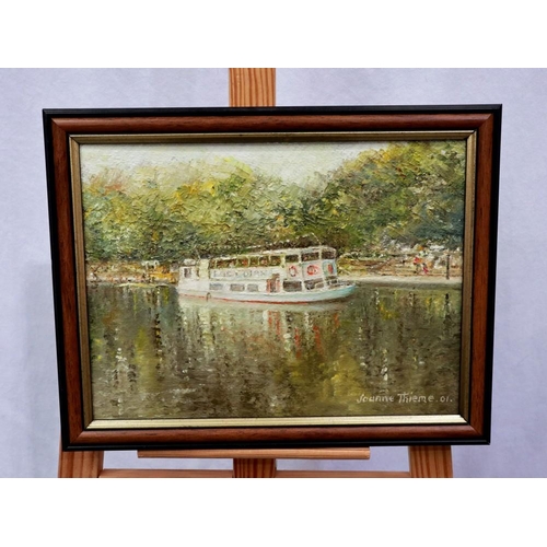 2082 - Joanne Thieme (20th/21st century): oil on board Lady Diane Ferry Boat Chester, dated 2001, 22 x 29 c... 