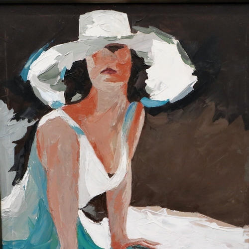 2083 - Brian Beattie (contemporary): oil on canvas, woman in white, dated 2014, 59 x 49 cm. Not available f... 