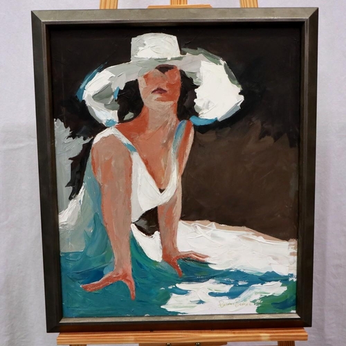 2083 - Brian Beattie (contemporary): oil on canvas, woman in white, dated 2014, 59 x 49 cm. Not available f... 