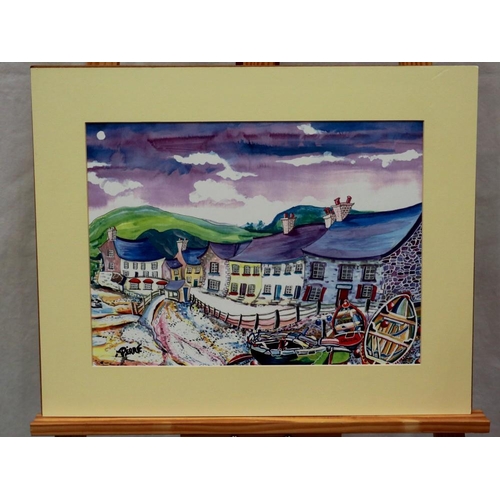 2084 - Watercolour on paper of seaside scene, signed Pierre, 28 x 38 cm. Not available for in-house P&P