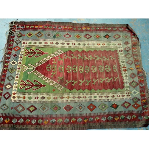 2093 - 19th century Afghan floor rug, distressed 150 x 120 cm. Not available for in-house P&P