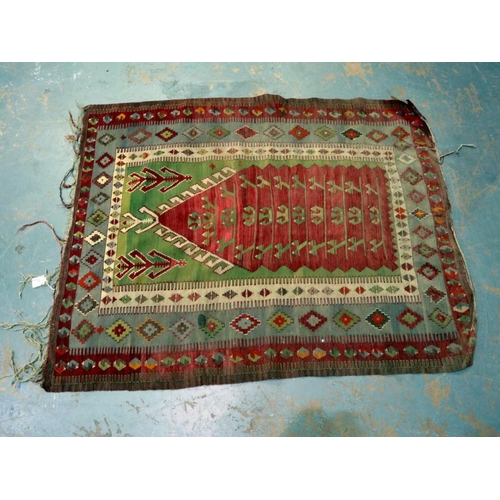 2093 - 19th century Afghan floor rug, distressed 150 x 120 cm. Not available for in-house P&P